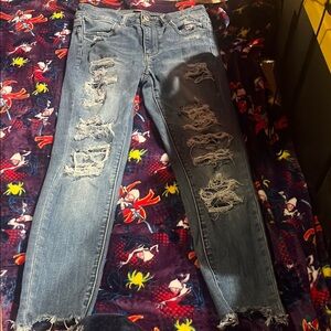 American Eagle Outfitters Blue Skinny Jeans Distressed Design